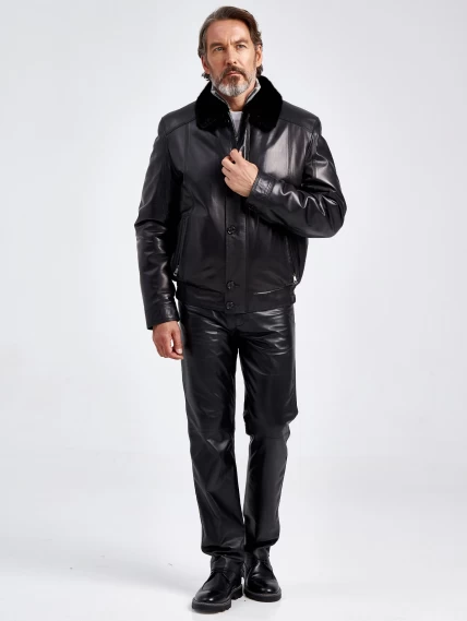 Кожаная зимняя мужская куртка с воротником меха норки 4816, черная, размер 46, артикул 40560-5