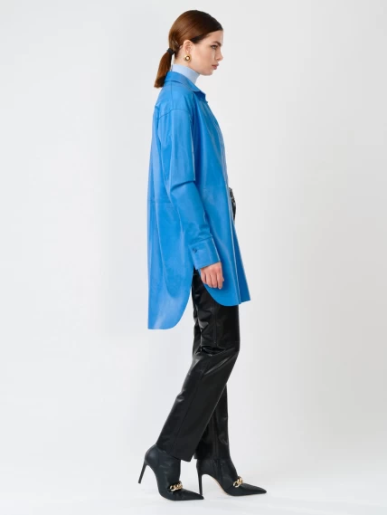 Кожаный костюм женский: Рубашка 01_1 + Брюки 02, голубой/черный, размер 46, артикул 111130-0