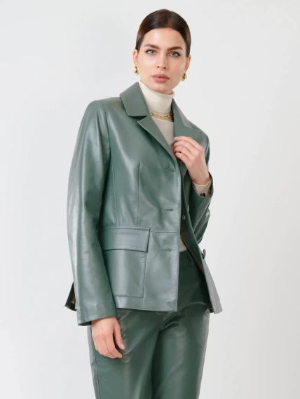 Женский кожаный пиджак 3007, оливковый, размер 46, артикул 90680-0