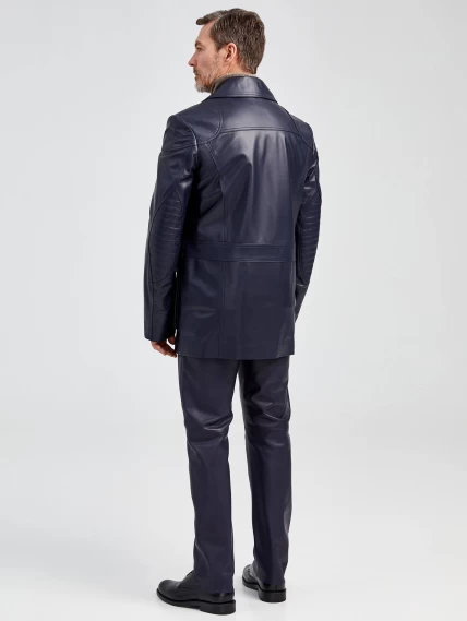 Кожаный комплект мужской: Куртка 549 + Брюки 01, синий, размер 48, артикул 140181-2