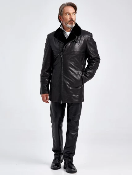 Зимняя мужская кожаная куртка на подкладке из овчины 5358, черная, размер 46, артикул 40630-5
