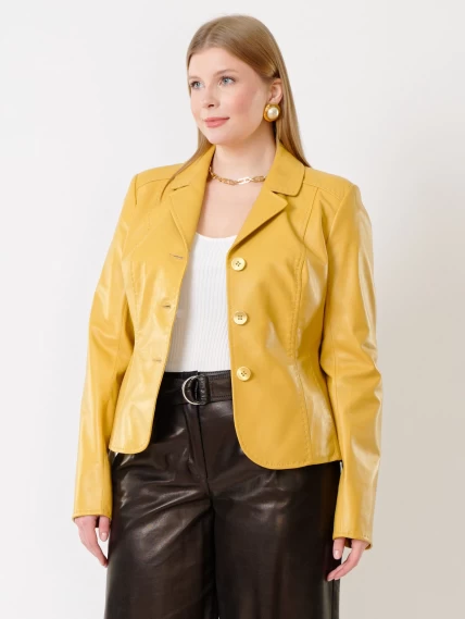 Кожаный костюм женский: Пиджак 316рс + Брюки 05, желтый/черный, размер 44, артикул 111151-4