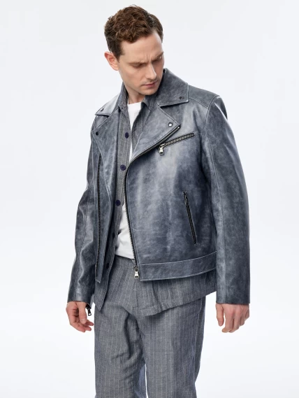 Мужская кожаная куртка косуха премиум класса 560, серая, размер 48, артикул 29670-0
