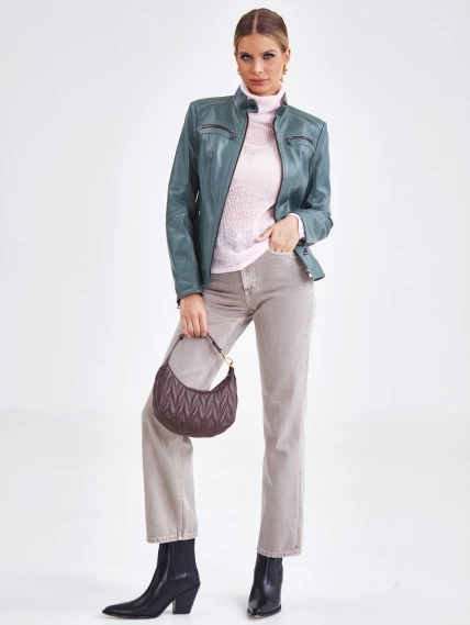 Кожаная куртка женская 301, оливковая, размер 44, артикул 90581-5