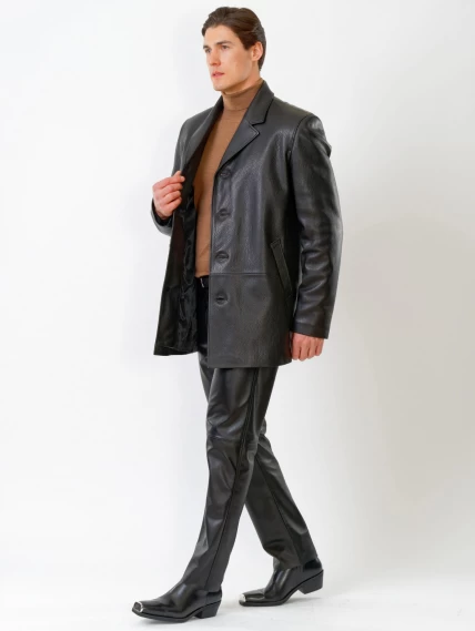 Кожаный костюм мужской: Пиджак 21/1 + Брюки 01, черный, размер 48, артикул 140020-1