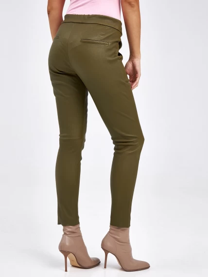 Кожаные женские брюки из натуральной кожи 07, хаки, размер 42, артикул 85540-3