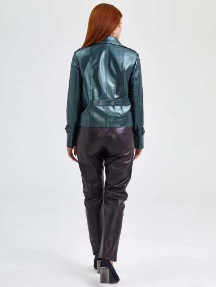 Двубортный кожаный женский пиджак 3014, зеленый, размер 48, артикул 91731-2