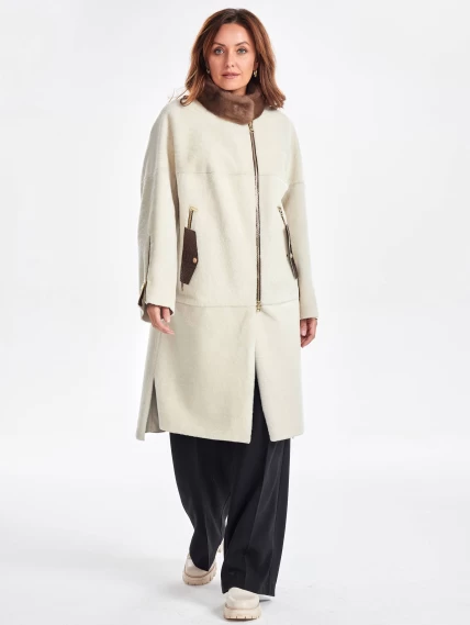 Женское пальто из овчины с воротником из меха норки премиум класса 2022, белое, размер 50, артикул 63300-3