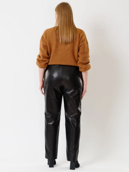 Кожаные прямые женские брюки из натуральной кожи 04, черные, размер 46, артикул 85390-4