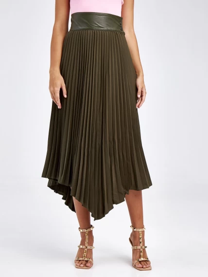 Женские кожаная юбка из экокожи 4820767, оливковая, размер 44, артикул 85820-2