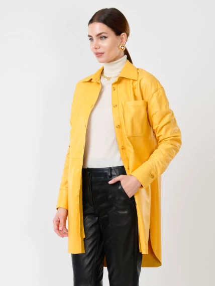 Женская кожаная рубашка с поясом из натуральной кожи 01_1, желтая, размер 44, артикул 90761-2
