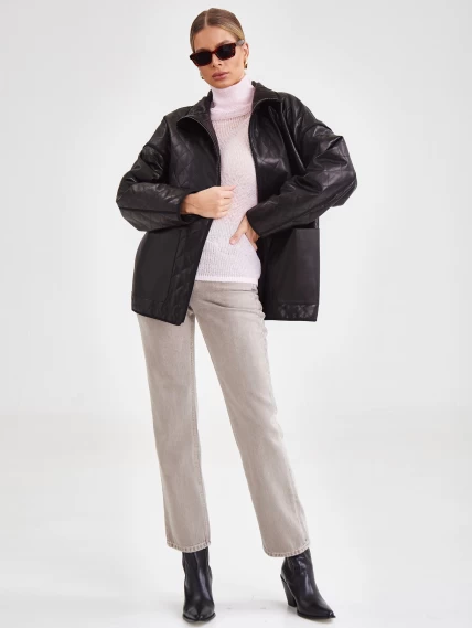 Кожаная женская стеганная куртка премиум класса 3043, черная, размер 46, артикул 23261-5