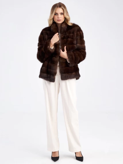 Женская куртка из меха соболя премиум класса 2а(с), темно-коричневая, размер 50, артикул 33940-4