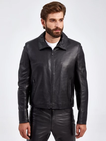Короткая мужская кожаная куртка 2010-9, черная, размер 46, артикул 29250-4