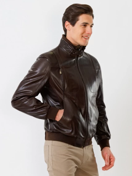 Кожаная куртка бомбер мужская премиум класса 521, коричневая, размер 50, артикул 27890-6