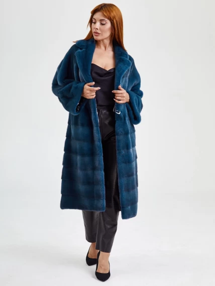 Пальто из меха норки женское 18А182(ав), синее, размер 44, артикул 33070-1