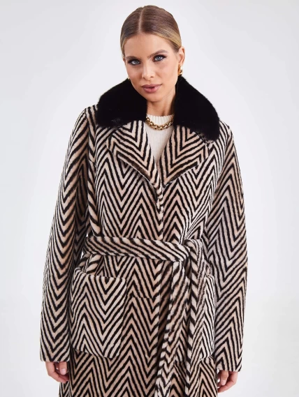 Двустороннее женское пальто с воротником из меха норки премиум класса 2003, бежевое, размер 48, артикул 25490-5