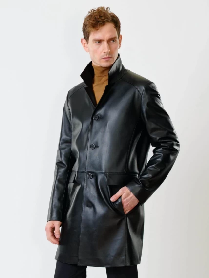 Удлиненный кожаный мужской пиджак премиум класса 539, черный, размер 52, артикул 29550-5