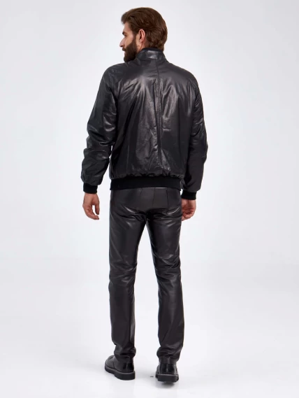 Мужская кожаная куртка бомбер на шерстепоне 524ш, черная, размер 52, артикул 29300-2