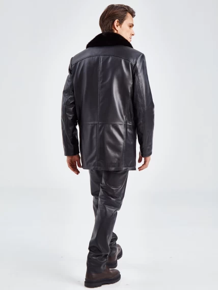 Мужская зимняя кожаная куртка с норковым воротником премиум класса 534мех, черная, размер 50, артикул 40280-2
