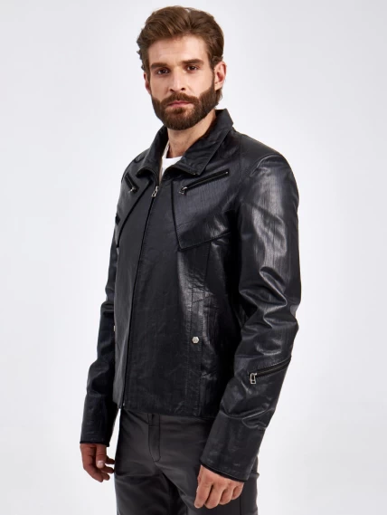 Короткая кожаная куртка для мужчин 2010-4, черная, размер 50, артикул 29260-6