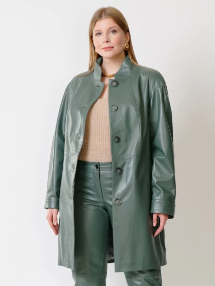 Кожаное пальто женское 378, оливковое, размер 50, артикул 91252-2