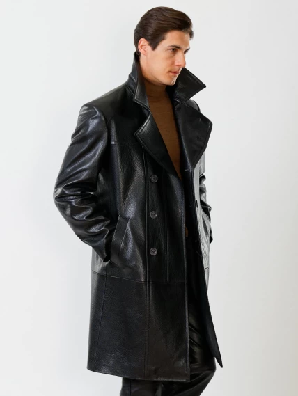 Двубортный мужской кожаный плащ премиум класса Чикаго, черный, размер 52, артикул 21121-2