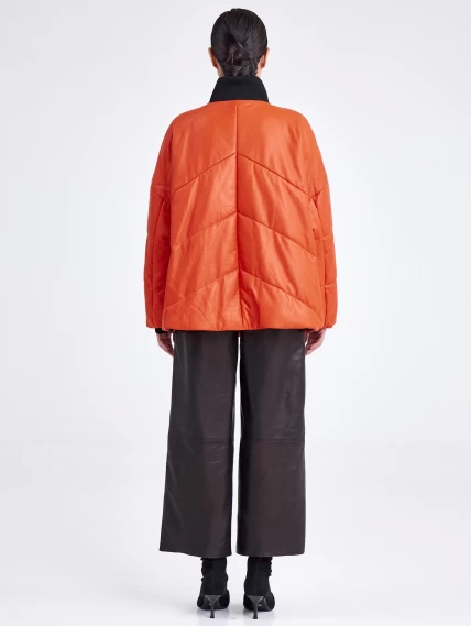 Утепленная женская кожаная куртка оверсайз премиум класса 3022, оранжевая, размер 44, артикул 23350-4