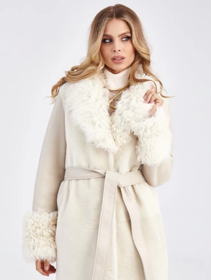 Модное женское пальто из меховой овчины с воротником тиградо премиум класса 2031, белое, размер 44, артикул 63930-2
