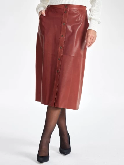 Длинная кожаная юбка из натуральной кожи 08, коньячная, размер 48, артикул 86351-1