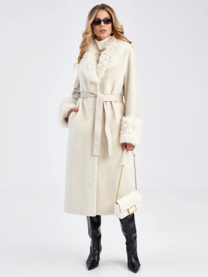 Модное женское пальто из меховой овчины с воротником тиградо премиум класса 2031, белое, размер 44, артикул 63930-1