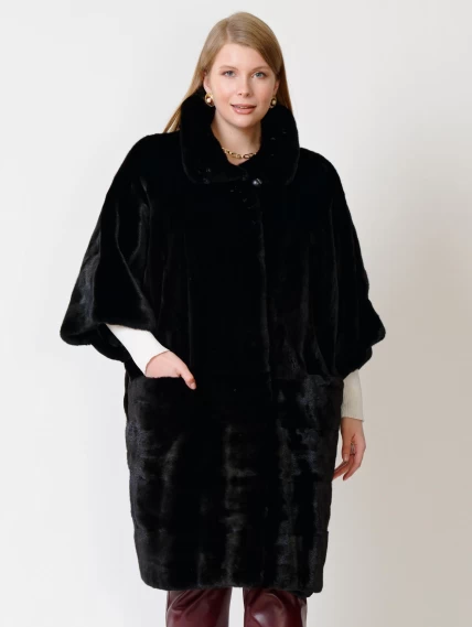 Пальто из меха норки женское 402, рукав 3/4, черное, размер 48, артикул 32760-1