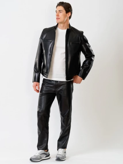 Кожаный комплект мужской: Куртка 506о + Брюки 01, черный, размер 48, артикул 140050-6