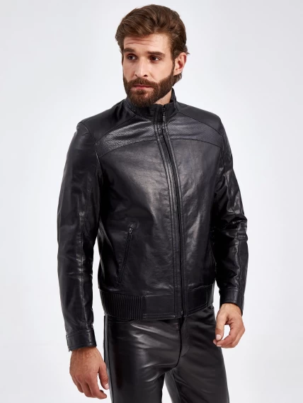 Кожаная куртка бомбер для мужчин 527, черная, размер 50, артикул 29240-6