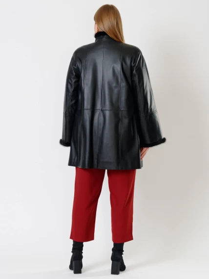 Утепленный женский кожаный плащ с норкой 312рс, черный, размер 58, артикул 23710-4
