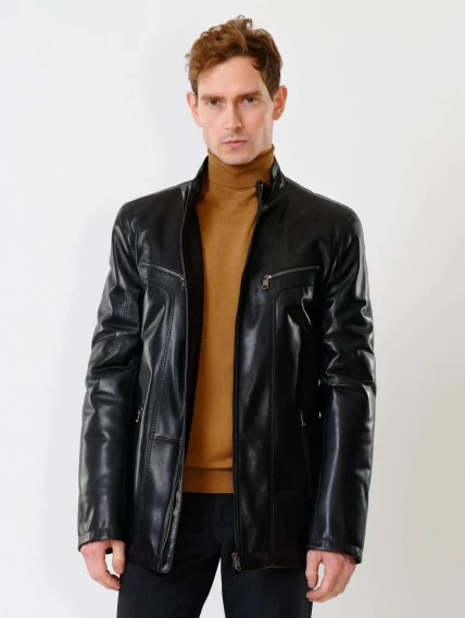 Мужская утепленная кожаная куртка пять молний премиум класса 537ш, черная, размер 50, артикул 40221-0
