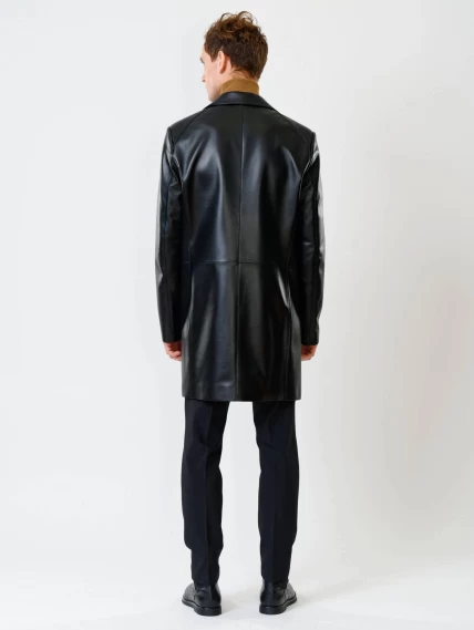 Удлиненный кожаный мужской пиджак премиум класса 539, черный, размер 52, артикул 29550-4
