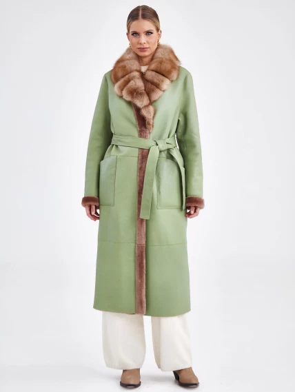 Женское пальто с воротником из меха куницы премиум класса 2007, оливковое, размер 46, артикул 63670-5
