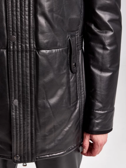 Кожаная зимняя мужская куртка с воротником из овчины 5723, черная, размер 46, артикул 40960-4
