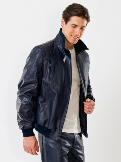 Кожаный комплект мужской: Куртка 521 + Брюки 01, cиний, размер 48, артикул 140120-3