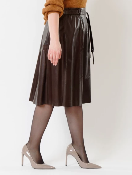 Кожаная расклешенная юбка из натуральной кожи 01рс, коричневая, размер 40, артикул 85131-2