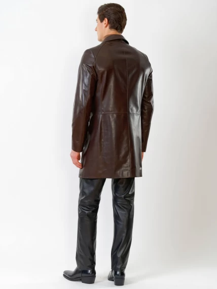 Удлиненный кожаный мужской пиджак премиум класса 539, коричневый, размер 48, артикул 29540-4