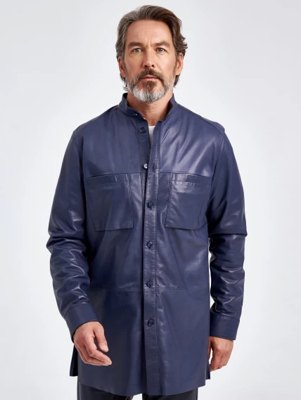 Рубашка из натуральной кожи премиум класса для мужчин 01, синяя, размер 48, артикул 130020-5