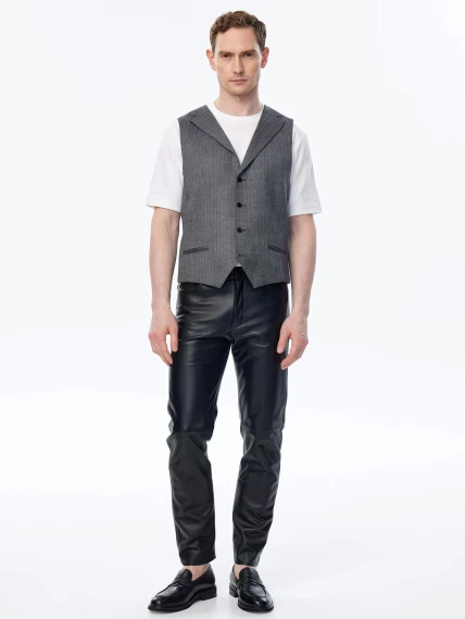Мужские брюки из натуральной кожи премиум класса 01, черные, размер 48, артикул 120020-6
