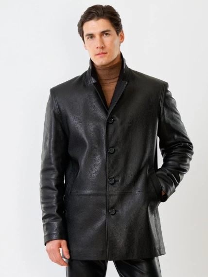 Кожаный костюм мужской: Пиджак 21/1 + Брюки 01, черный, размер 48, артикул 140020-4