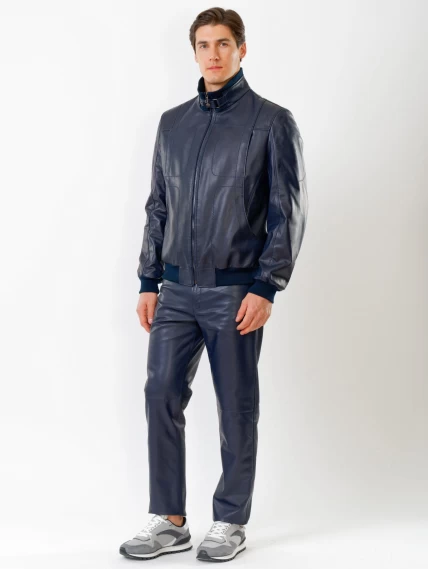 Кожаный комплект мужской: Куртка 521 + Брюки 01, cиний, размер 48, артикул 140120-6
