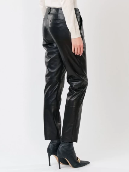 Кожаные зауженные женские брюки из натуральной кожи 03, черные, размер 50, артикул 85240-6