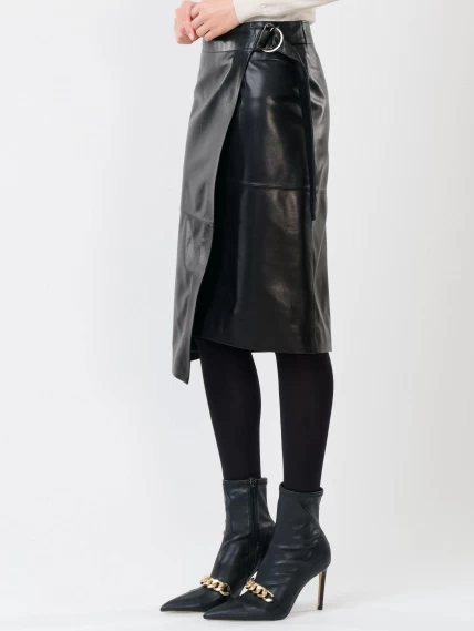 Кожаная юбка миди из натуральной кожи 07, черная, размер 44, артикул 85301-5