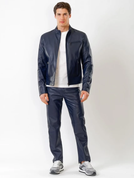 Кожаный комплект мужской: Куртка 506о + Брюки 01, синий, размер 48, артикул 140040-0