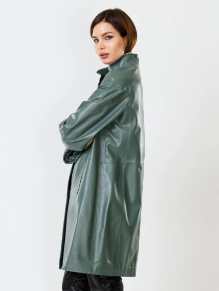 Кожаный комплект женский: Куртка 378 + Брюки 03, оливковый/черный, размер 46, артикул 111158-3